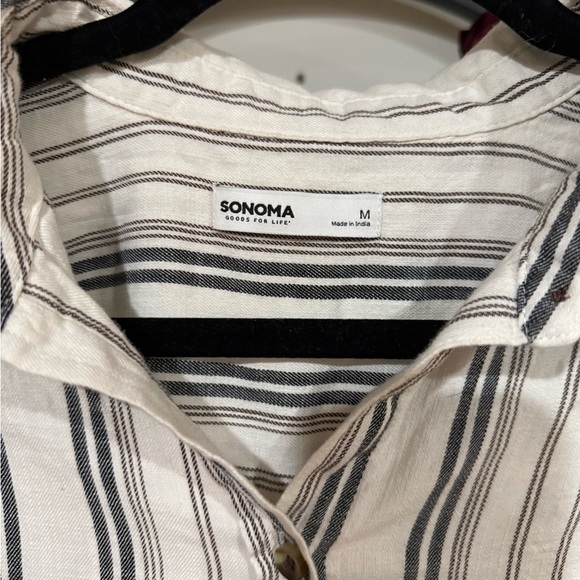 sonoma button down top white and gray striped shirt size medium - Picture 4 of 8